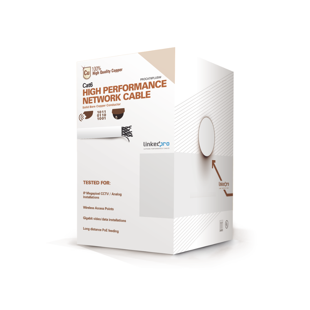 Bobina de Cable UTP Cat6 305m Blanco Cobre Alto Desempeño UL CCTV y Redes