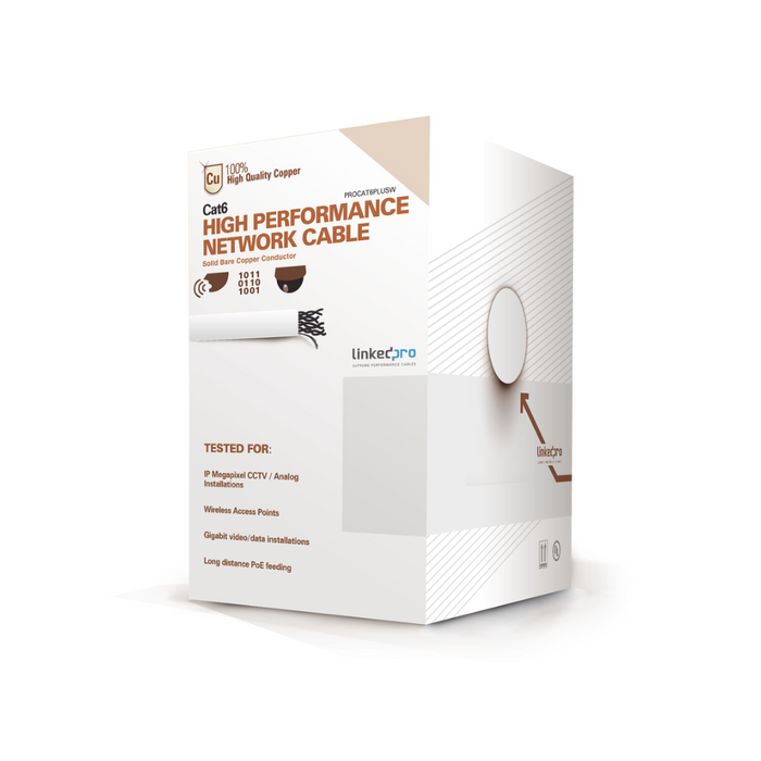 Bobina de Cable UTP Cat6 305m Blanco Cobre Alto Desempeño UL CCTV y Redes