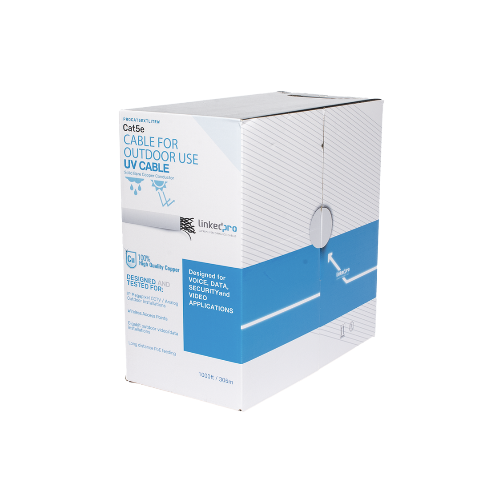 Bobina de Cable UTP Cat5E 305m Blanco UL Intemperie CCTV y Redes