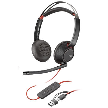 Auriculares Estéreo Poly Blackwire 5220 Conector 3.5mm Adaptador USB-C/A