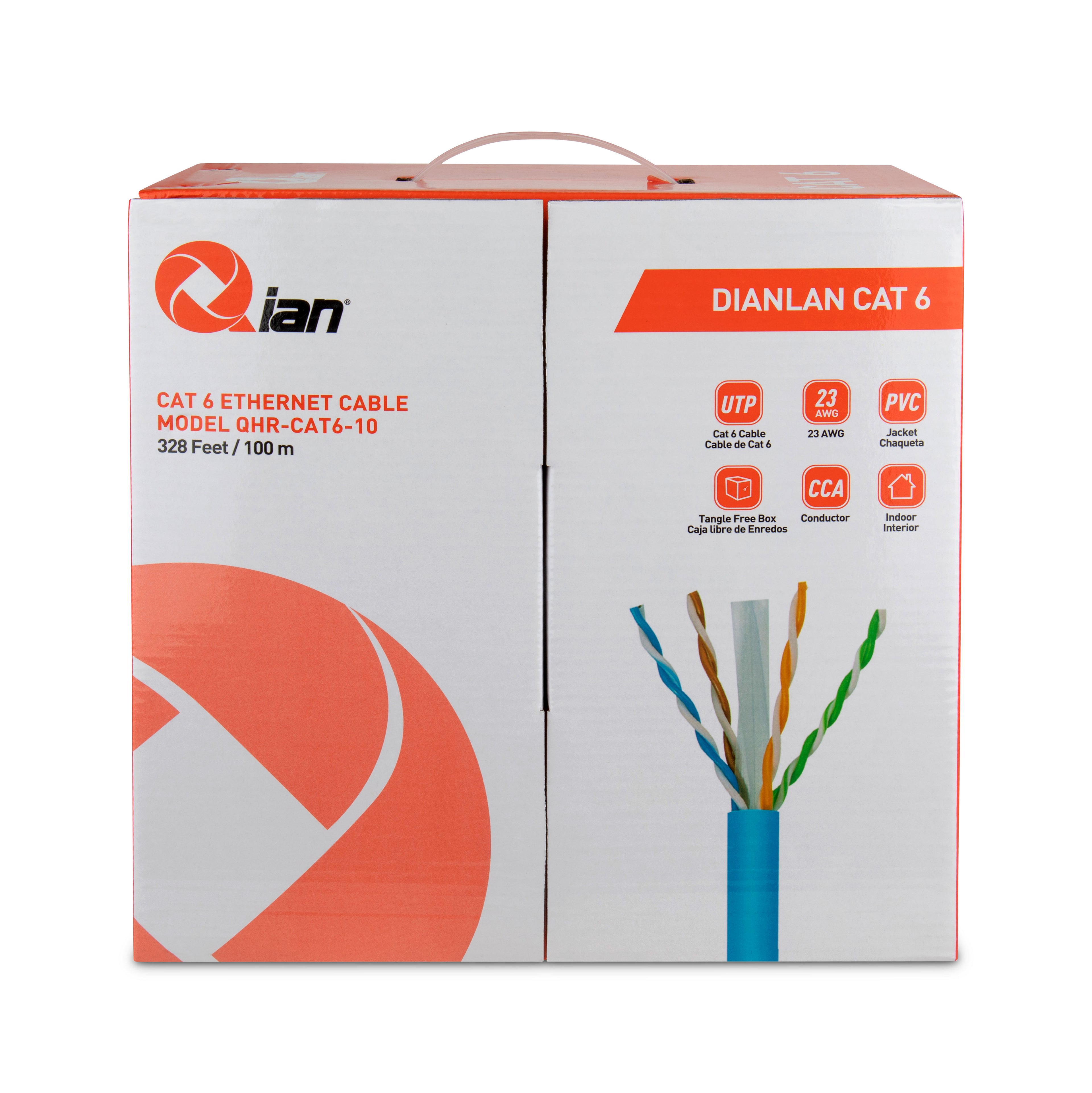 Bobina Qian 100M UTP Cat6 Interior Azul 23AWG QHR CAT6 10