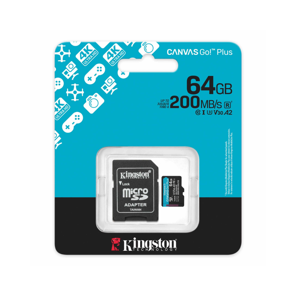 Memoria Kingston 64GB Micro SD Canvas GO Plus Gen4 2A 3U 200Mb/s SDCG4/64GB