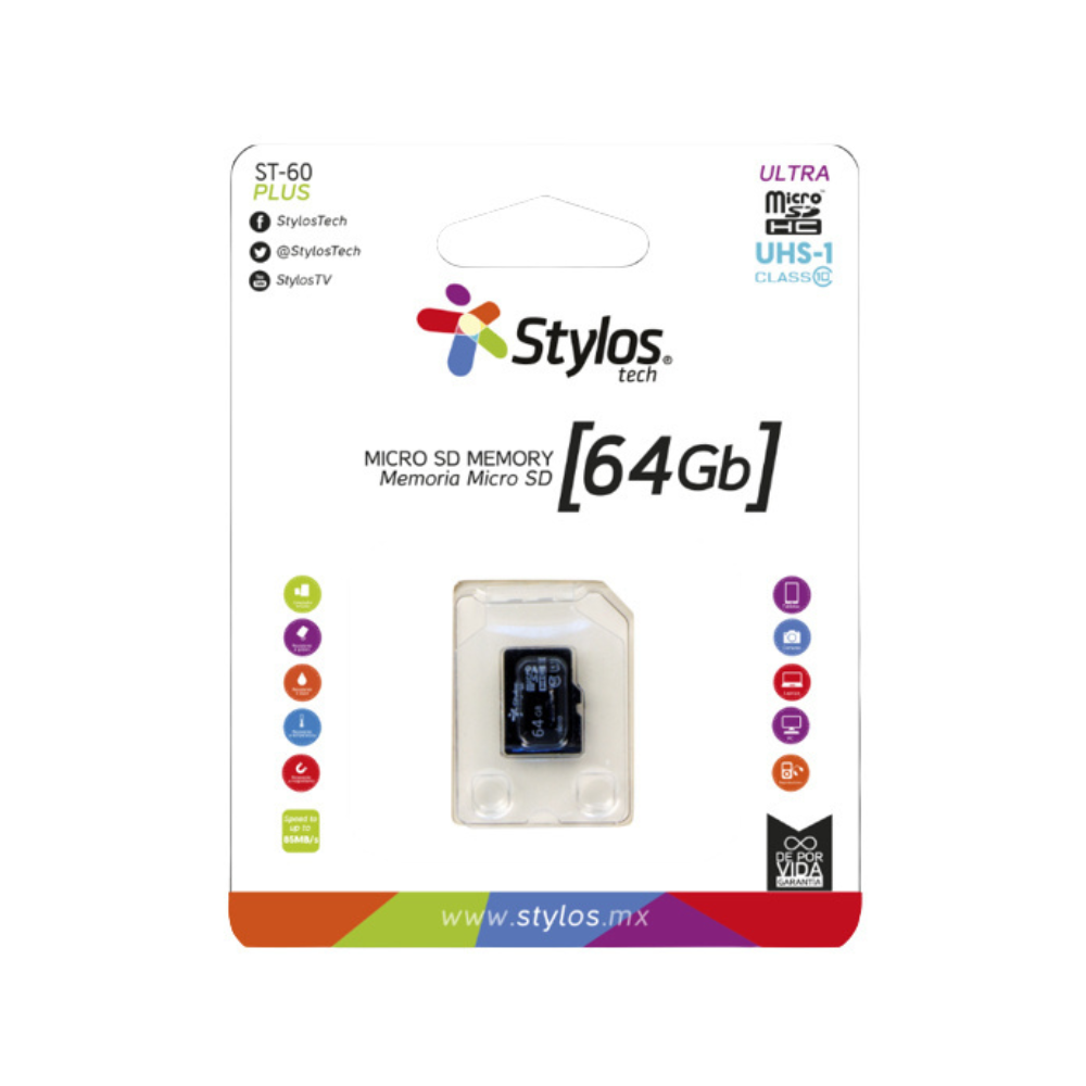 Memoria Micro SD Stylos 64GB UHS-I con Adaptador
