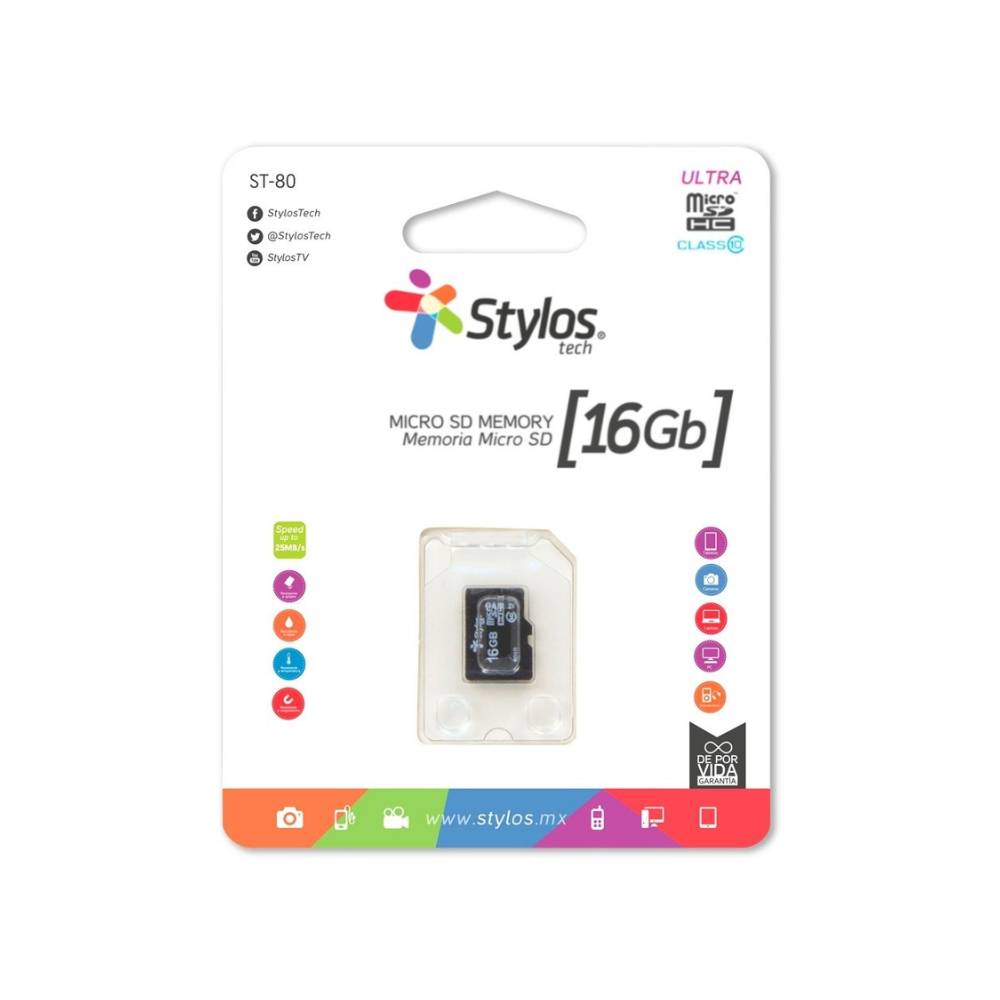 Memoria Micro SD Stylos 16GB Clase 10 sin Adaptador