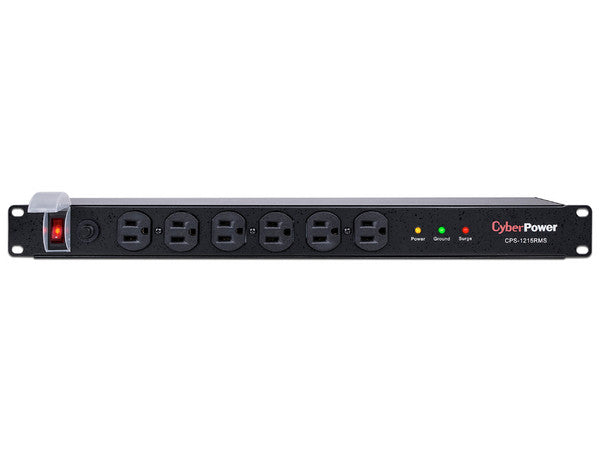 PDU CyberPower CPS1215RMS monofásico rack 1U 12 NEMA 5-15R (6 frontal y 6 trasera) 120Vca carcasa metálica grado industrial