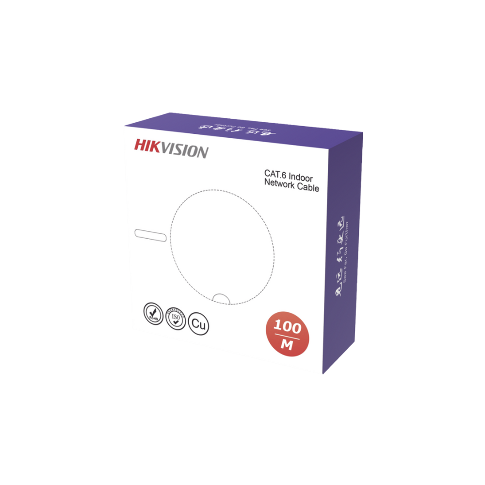 Bobina de Cable UTP 100m, Cat 6 (23 AWG), Blanco, PVC (CM), Uso Interior, 100% Cobre, CCTV y Redes de Datos