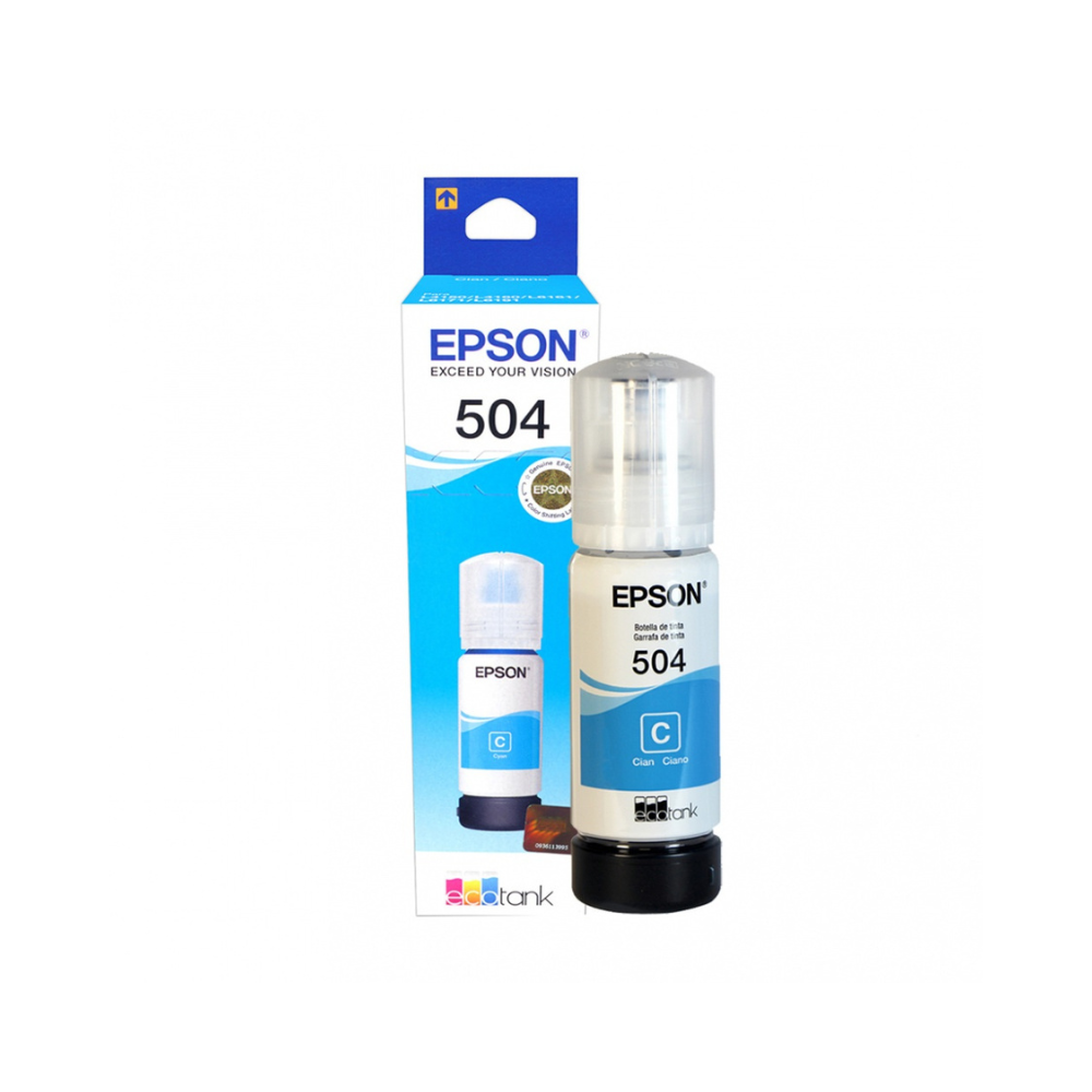 Botella De Tinta Epson Ecotank T504 Cyan Serie L 70ml Dye T504220-AL