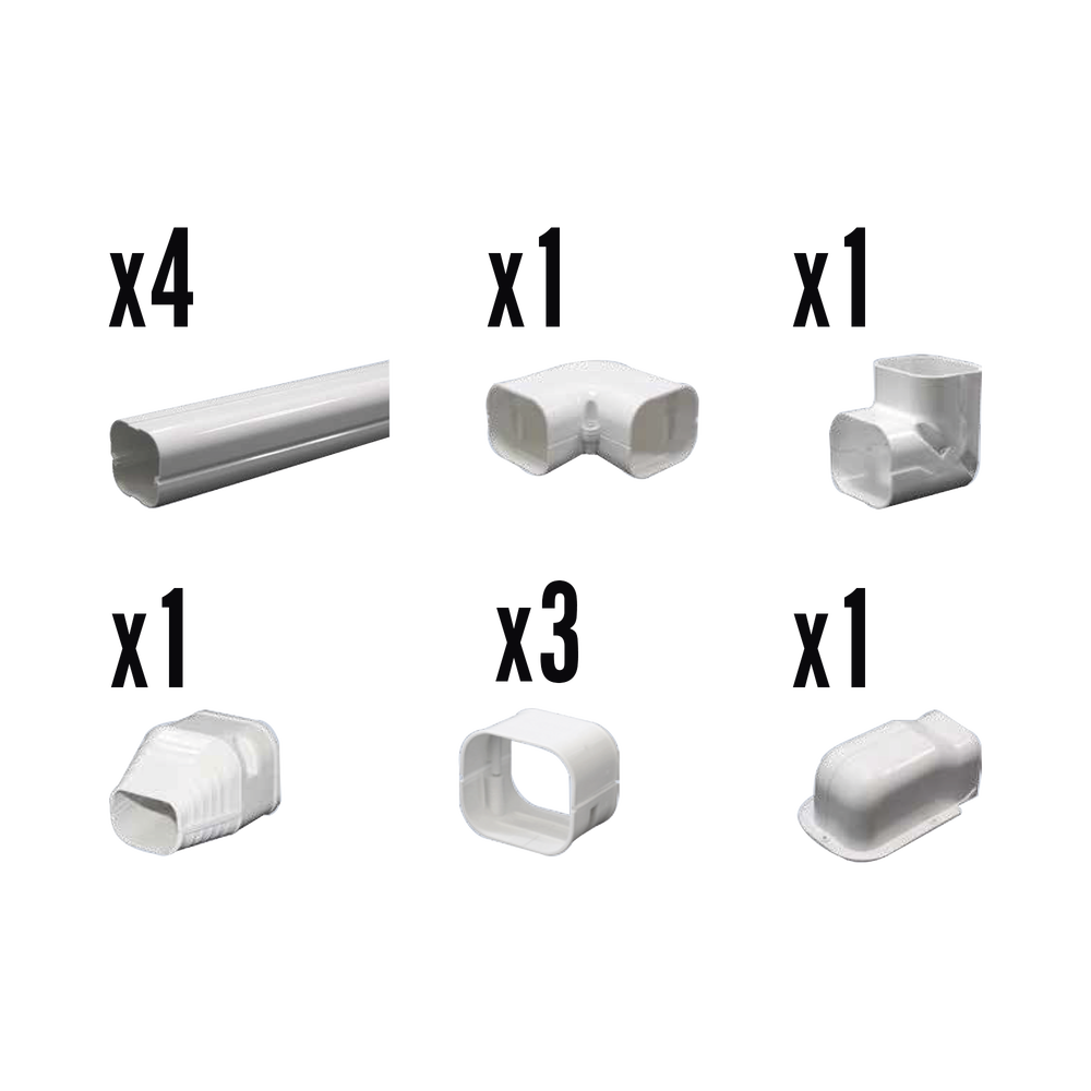 Kit de Canaletas Para la Organización de Tuberías y Cables Eléctricos en Instalaciones de Aire Acondicionado, Uso en Interiores y Exteriores, PVC Rígido, Ideal Para Minisplit, Contenido de Kit (11 Piezas), (3000-00000)