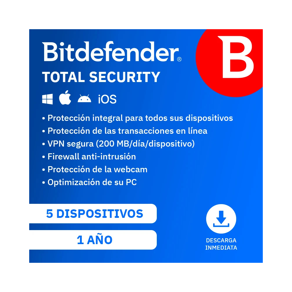 ESD Bitdefender Total Security Multidispositivo 5 Usuarios por 1 Año