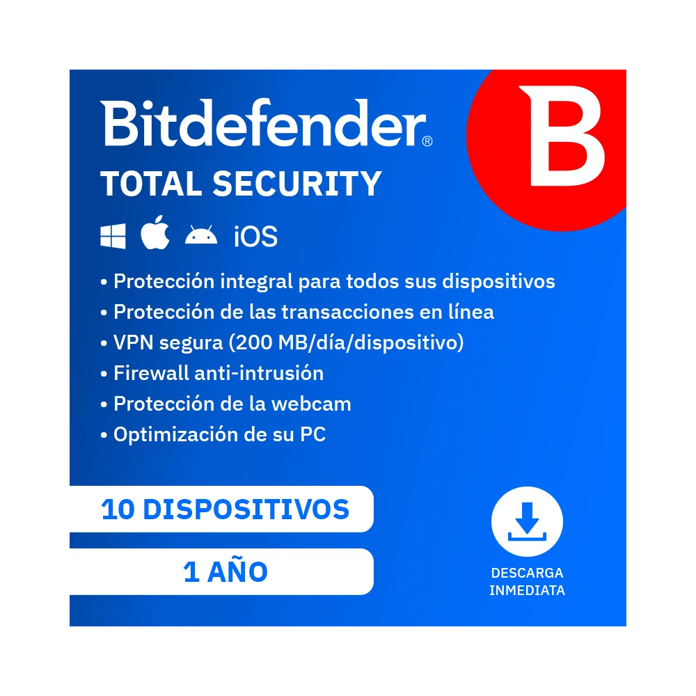 ESD Bitdefender Total Security Multidispositivo 10 Usuarios por 1 Año
