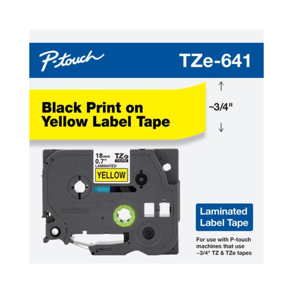 Cinta Brother Tze641 Negro Sobre Amarillo Laminada 18Cm X 8M De Lar Tze-641