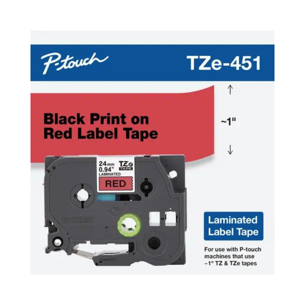 Cinta Brother TZE451 Laminada Negro Sobre Rojo 24mm TZE451