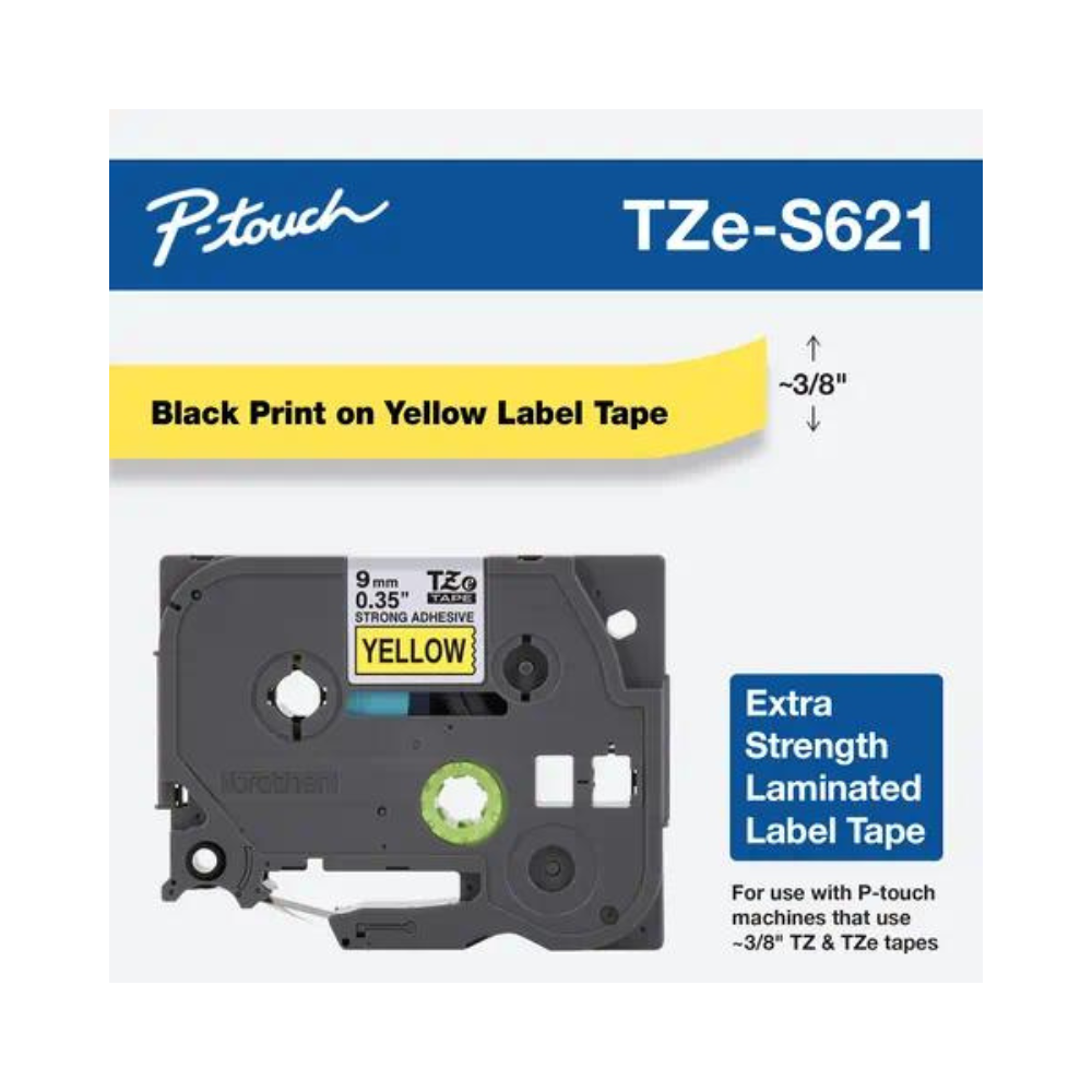 Cinta Brother Tzes621 Negro Sobre Amarillo 9Mm X 8M Largo Tzes621