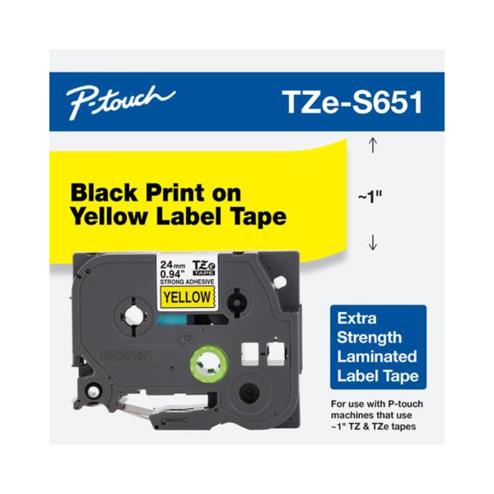 Cinta Brother Tzes651 Negro Sobre Amarillo 24Mm Tzes651