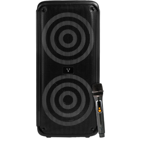 Bafle Vorago KSP-503 Negro 2X8" 2X30W RMS Tecnología DSP USB MSD 3.5mm Recargable TWS BT 5H Carga USB Tipo C Micrófono Inalámbrico