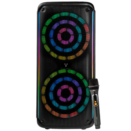 Bafle Vorago KSP-503 Negro 2X8" 2X30W RMS Tecnología DSP USB MSD 3.5mm Recargable TWS BT 5H Carga USB Tipo C Micrófono Inalámbrico
