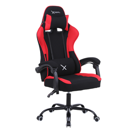Silla Gamer Xzeal XZ20 Tela Foam Reclinable 140° Base Metal Pistón Clase 3 115Kg Brazos Fijos Negro-Rojo
