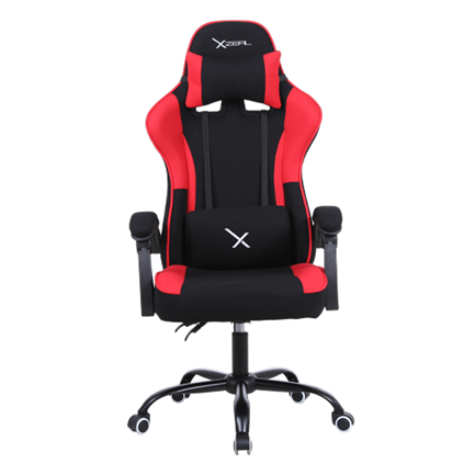 Silla Gamer Xzeal XZ20 Tela Foam Reclinable 140° Base Metal Pistón Clase 3 115Kg Brazos Fijos Negro-Rojo