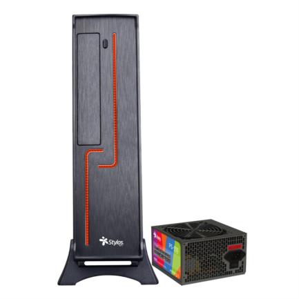 Gabinete Oficina Keelan Slim ITX Stylos 2xUSB 1.0 1xUSB 3.0 puerto 3.5mm línea roja con fuente de poder 550W