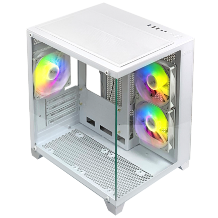 Gabinete Xzeal Panzer II Cubo M-ATX/ITX 2xUSB1.0 + 1x USB3.0 + 3.5 mm + 3 Fans ARGB Blanco