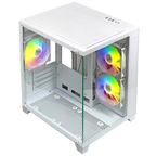 Gabinete Xzeal Panzer II Cubo M-ATX/ITX 2xUSB1.0 + 1x USB3.0 + 3.5 mm + 3 Fans ARGB Blanco
