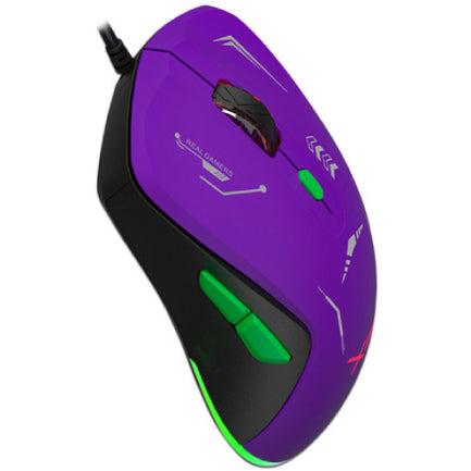 Mouse Gamer XZ-401 RGB 7200 DPI 6 Botones USB 1.5m Morado-Verde