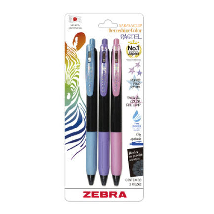Boigrafo Zebra Decoshine Retractil Punto Fino 0.5 Tinta Gel Colores Surtidos Pastel Caja C/3