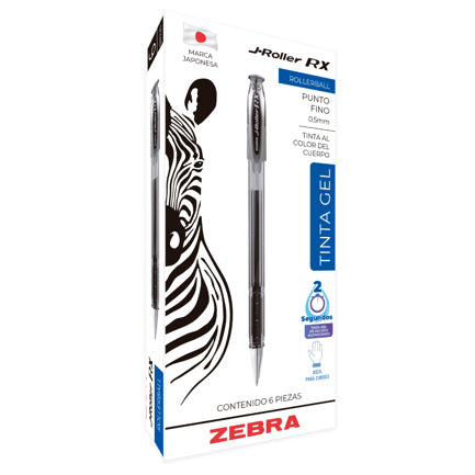 Bolígrafo Zebra J Roller Rx Punto Fino 0.5Mm Tinta Gel Color Negro C/6 Pzas
