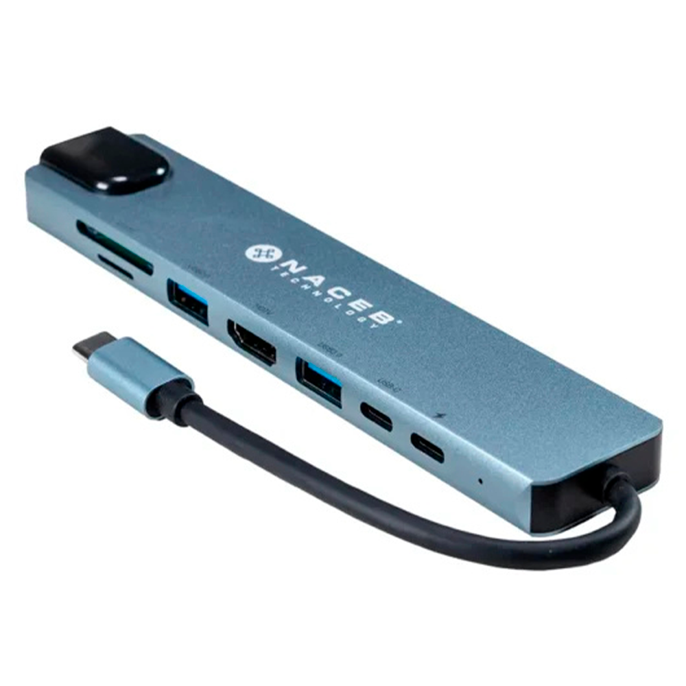 Adaptador Naceb USB-C 8en 1RJ45+HDMI+USB3.0