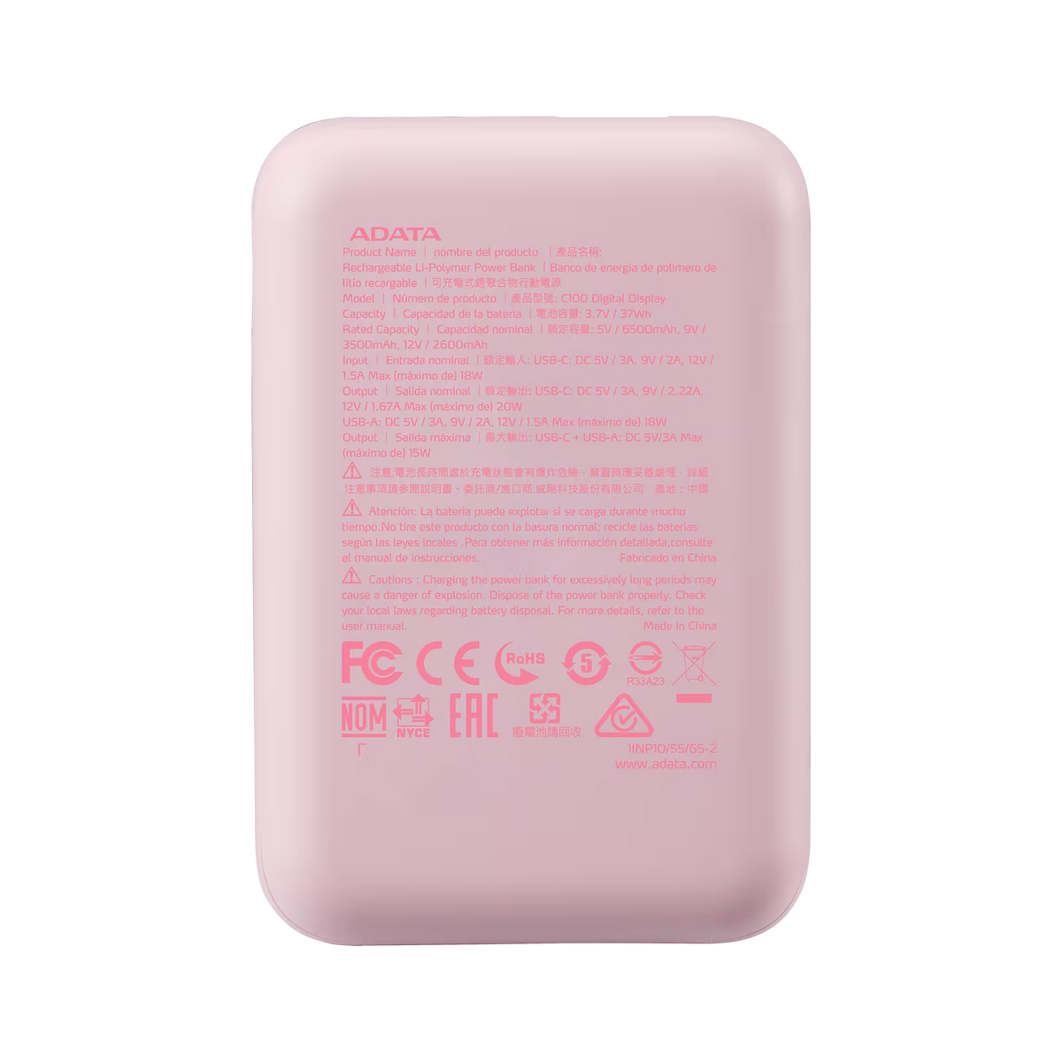 Cargador ADATA Power Bank 10000mAh rosa PC10022-12PK