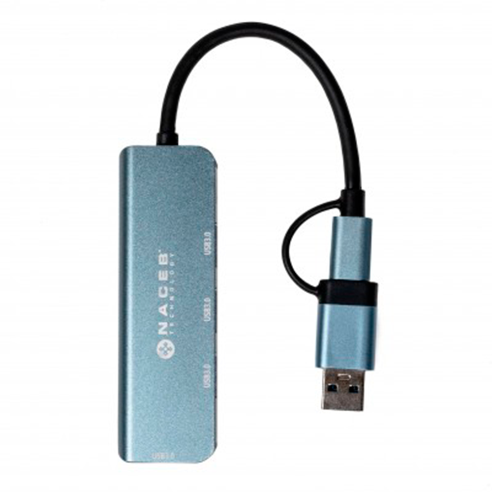 Adaptador HUB Naceb USB a A USB a A 3.0 USB-C 5GB color Plata