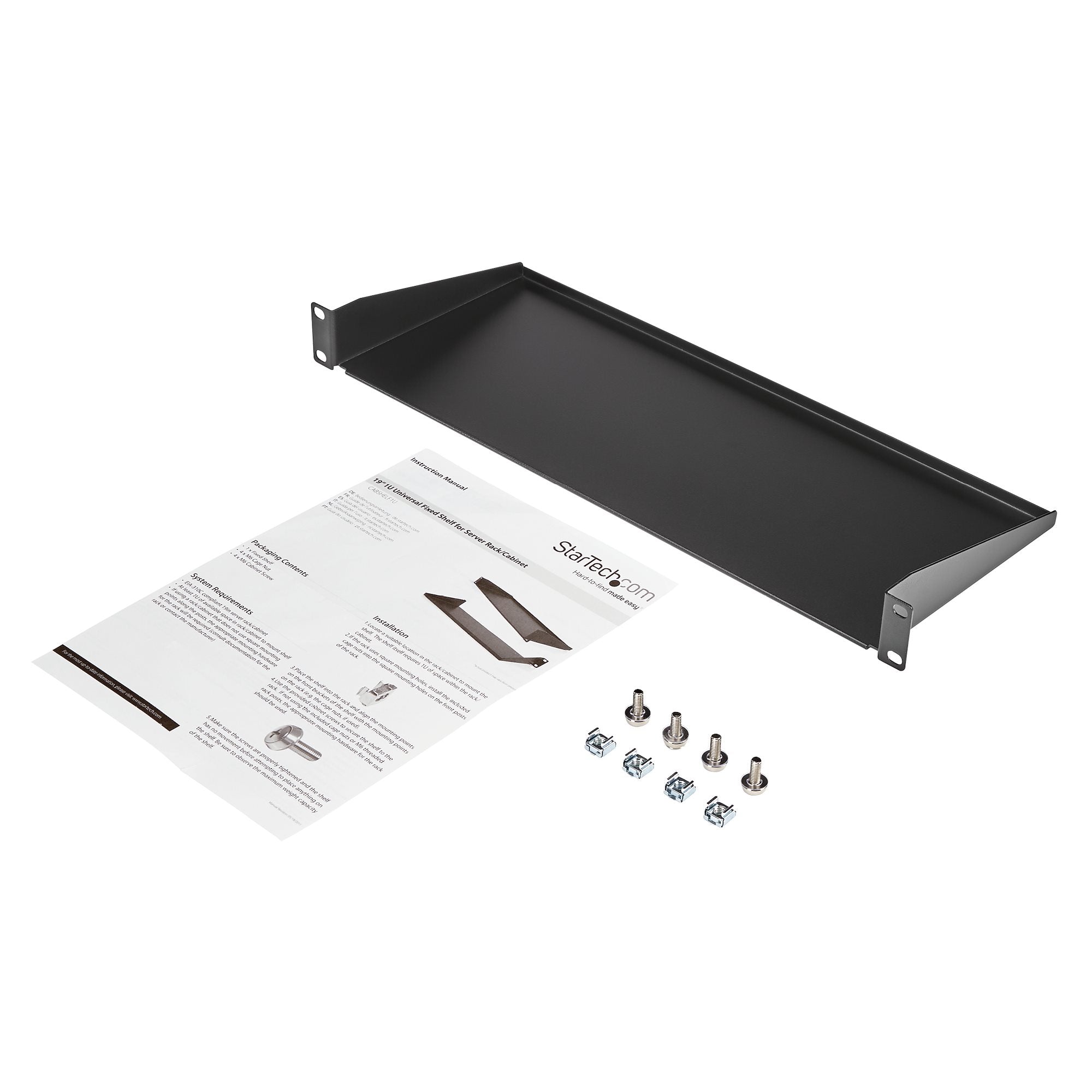 Charola Estante Fijo 1U Rack 19" Acero 15Kg 7" Profundidad Negro StarTech CABSHELF1U