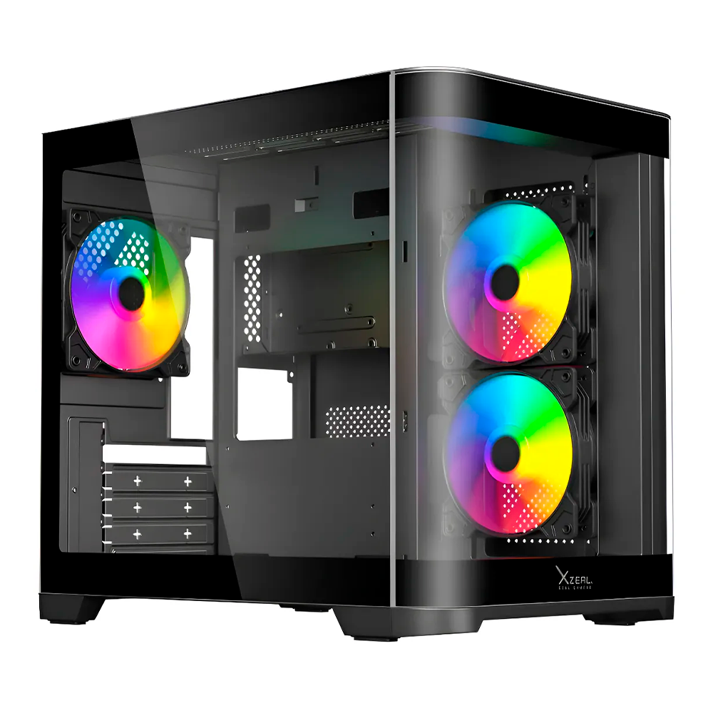 Gabinete Curvo Xzeal M-ATX/ITX 2x USB 2.0 + 1x USB 3.0 + 3.5 mm + 3 Ventiladores RGB Negro