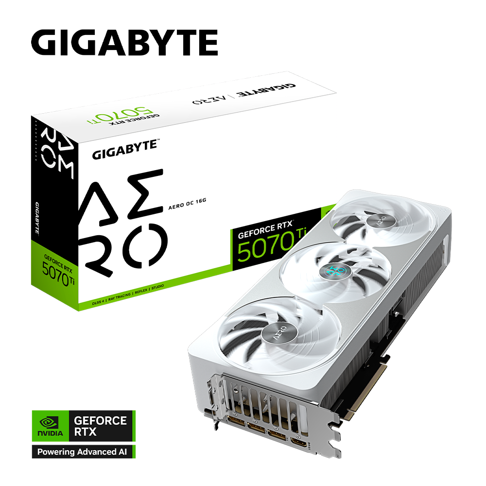 Tarjeta De Video GIGABYTE 16GB GeForce RTX 5070 Ti AERO OC — 3xFan / GDDR7 / 1xHDMI / 3xDP — Modelo GV-N507TAERO OC-16GD
