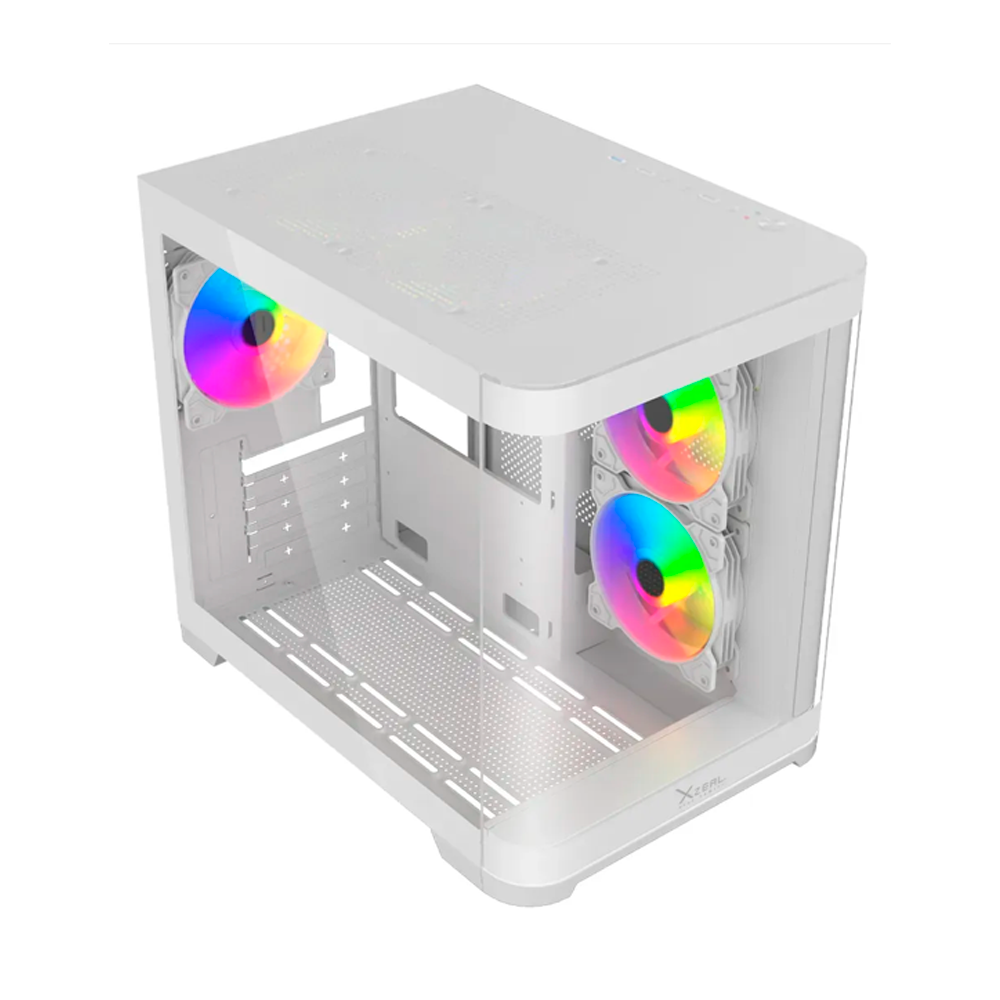 Gabinete Curvo Xzeal M-ATX/ITX 2x USB 2.0 + 1x USB 3.0 + 3.5 mm + 3 Ventiladores RGB Blanco