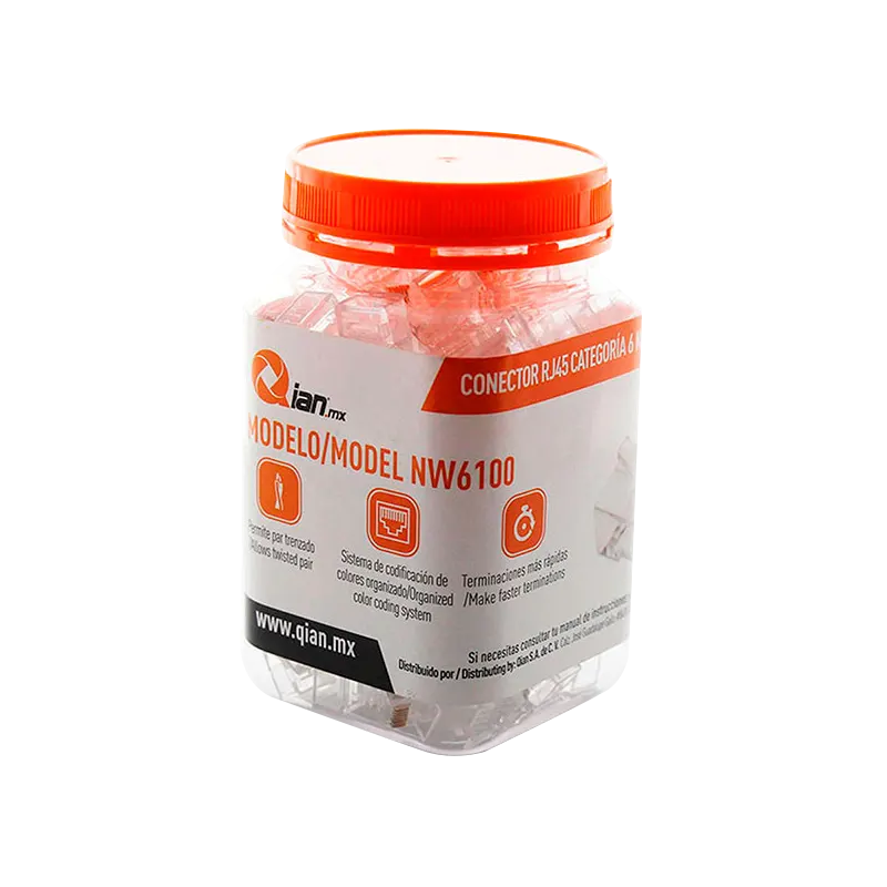 Bote 100Pzas Plug RJ45 Cat6 Qian NW6100 50Micras