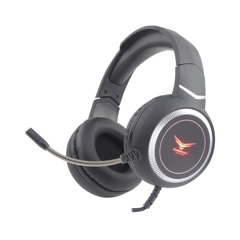 Audifonos gamer diadema alambrico Naceb iluminacion color Negro 2 Metros 3.5mm RGB USB c/microf flexible 2.0
