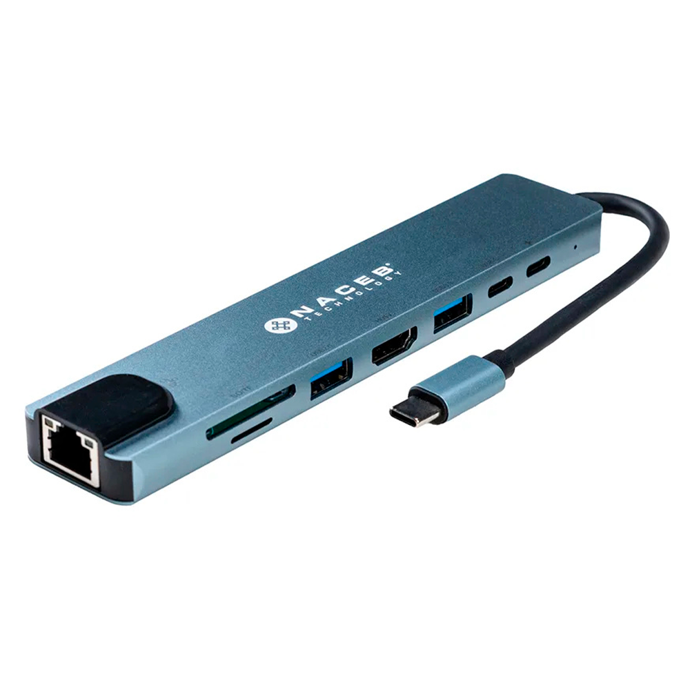 Adaptador Naceb USB-C 8en 1RJ45+HDMI+USB3.0
