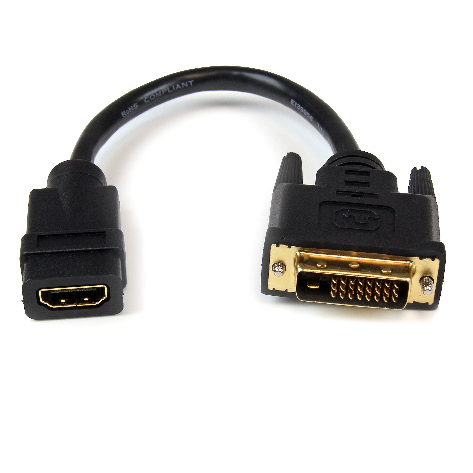 Cable Adaptador HDMI a DVI - 20cm - DVI-D Macho a HDMI Hembra - Negro - Startech.Com Mod. HDDVIFM8IN