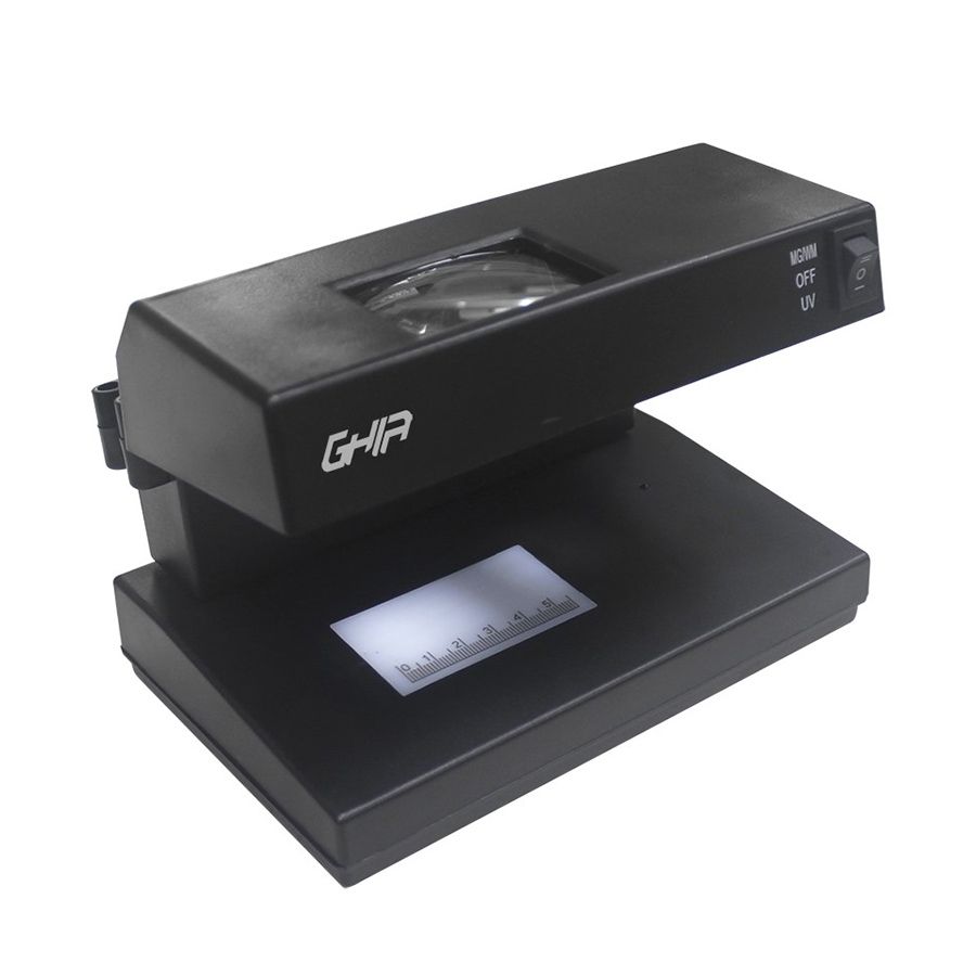 LAMPARA DETECTORA DE BILLETES FALSOS Y DOCUMENTOS OFICIALES GHIA GLUV1 / LUZ UV / NEGRA