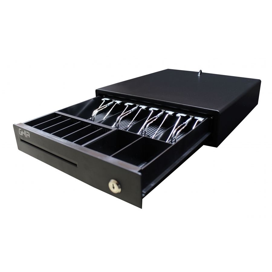 Cajón de Dinero Ghia GCD481 Acero 4 Billetes 8 Monedas RJ11 Negro