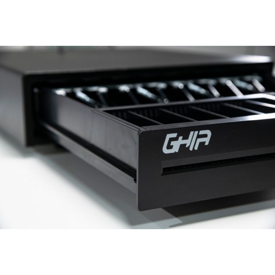 Cajón de Dinero Ghia GCD481 Acero 4 Billetes 8 Monedas RJ11 Negro