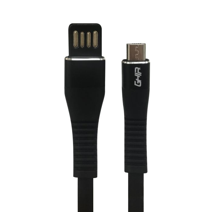 Cable Micro USB Ghia Plano Reversible Bilateral Negro 1 Metro