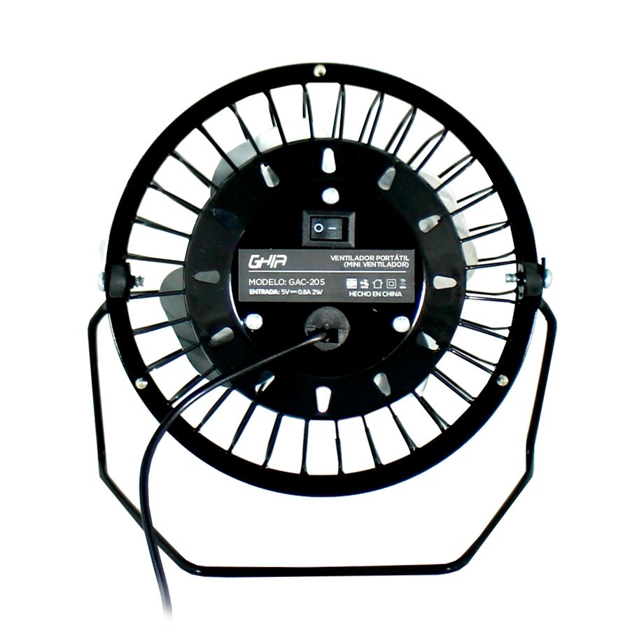 Mini Ventilador de Escritorio Ghia Metálico Negro Alimentación USB