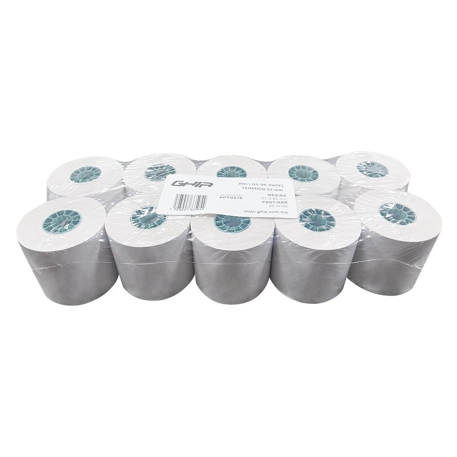 Paquete Rollo Papel Térmico Ghia PTG57N 57x60mm Impresoras 58mm Reacción Negro 10 Unidades