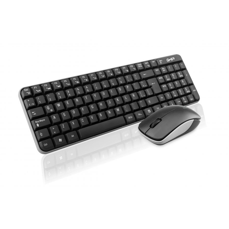 Combo Teclado Multimedia y Mouse Óptico Ghia GT4000BG Inalámbrico Receptor USB Negro con Gris