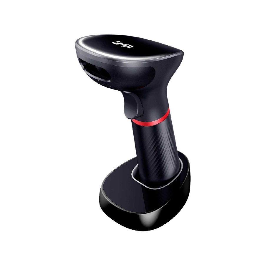 Lector de Códigos de Barra Ghia GSW2 Inalámbrico 2D LED Rojo y Blanco Bluetooth USB Base de Carga QR Negro