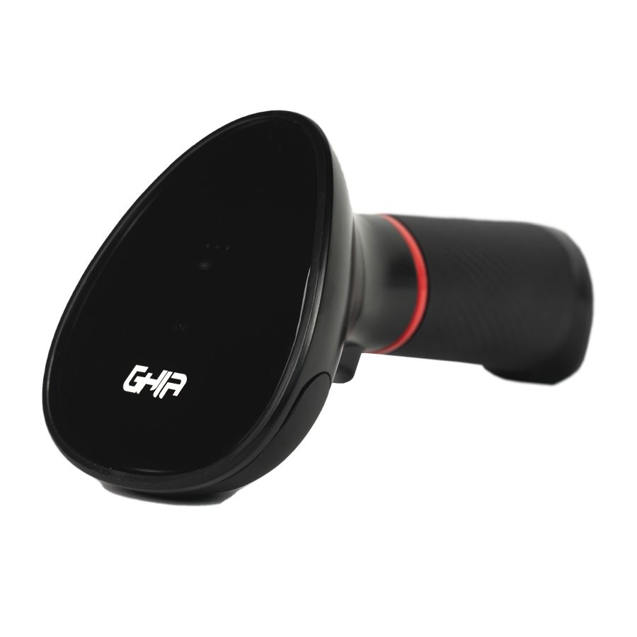 Lector de Códigos de Barra Ghia GSW2 Inalámbrico 2D LED Rojo y Blanco Bluetooth USB Base de Carga QR Negro