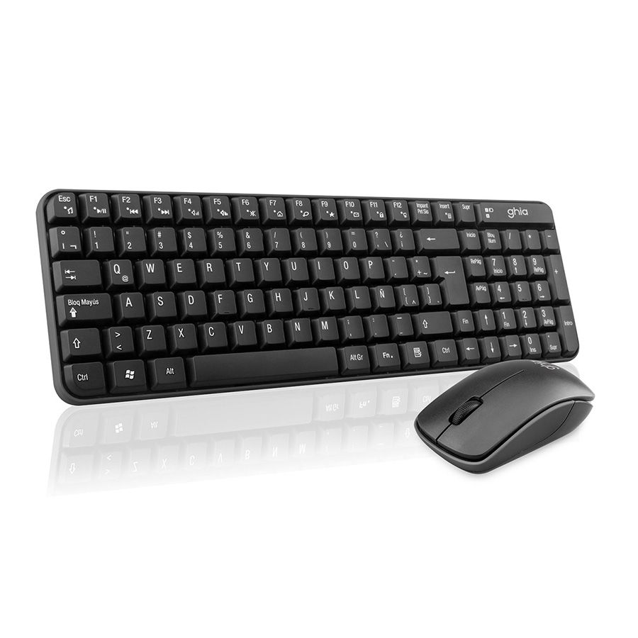 Combo Teclado Multimedia y Mouse Óptico Ghia GT4000BB Inalámbrico Receptor USB Negro