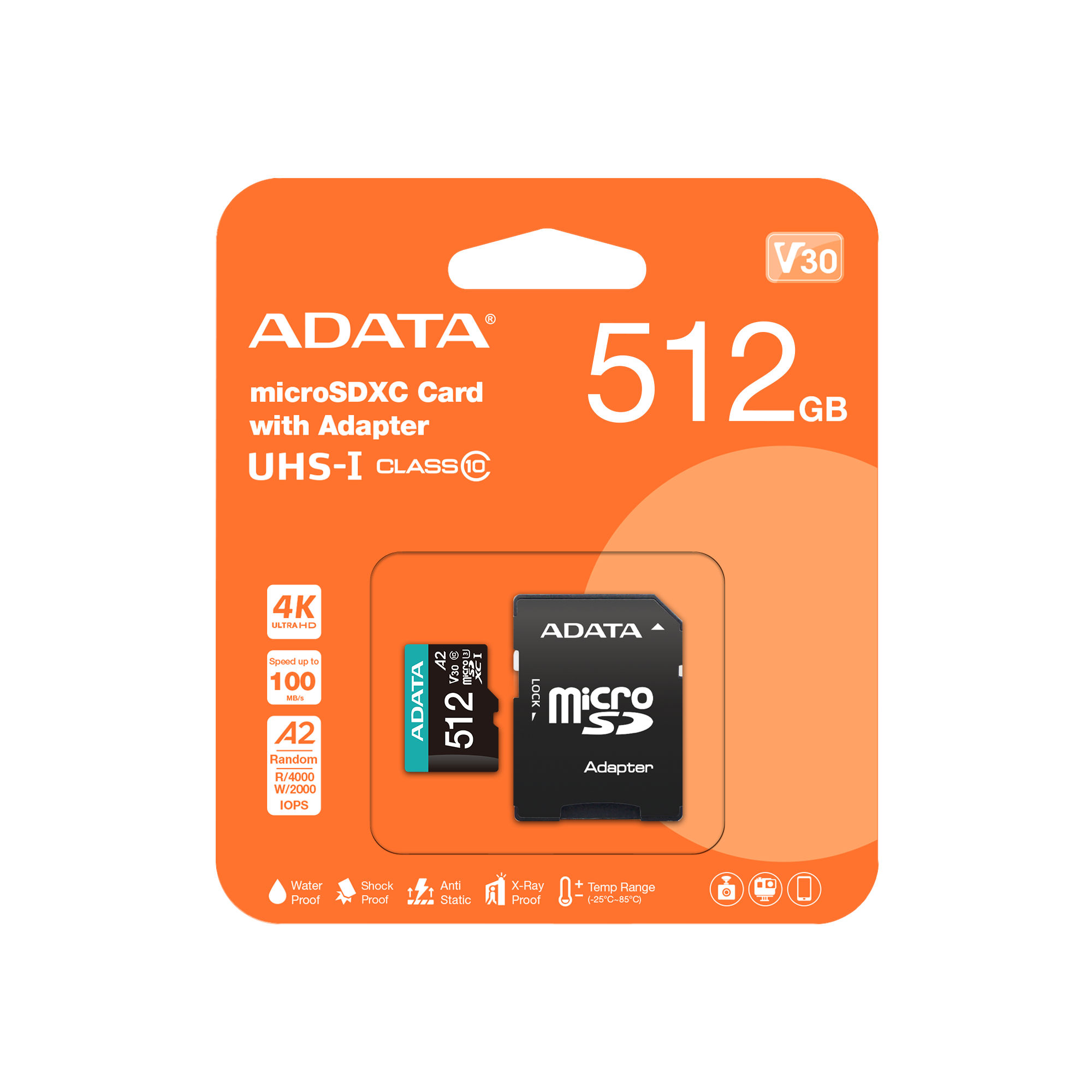 Memoria ADATA 512GB MicroSD Premier Pro con adaptador SD clase 10 A2 U3 V30 100MB/s